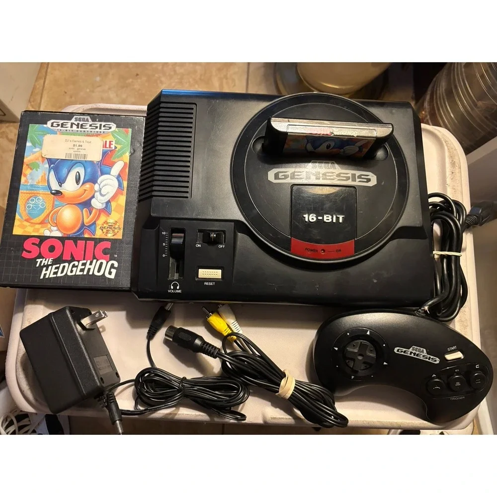 Sega Genesis Console Bundle + Sonic The Hedgehog Game Lot Ready To Play!